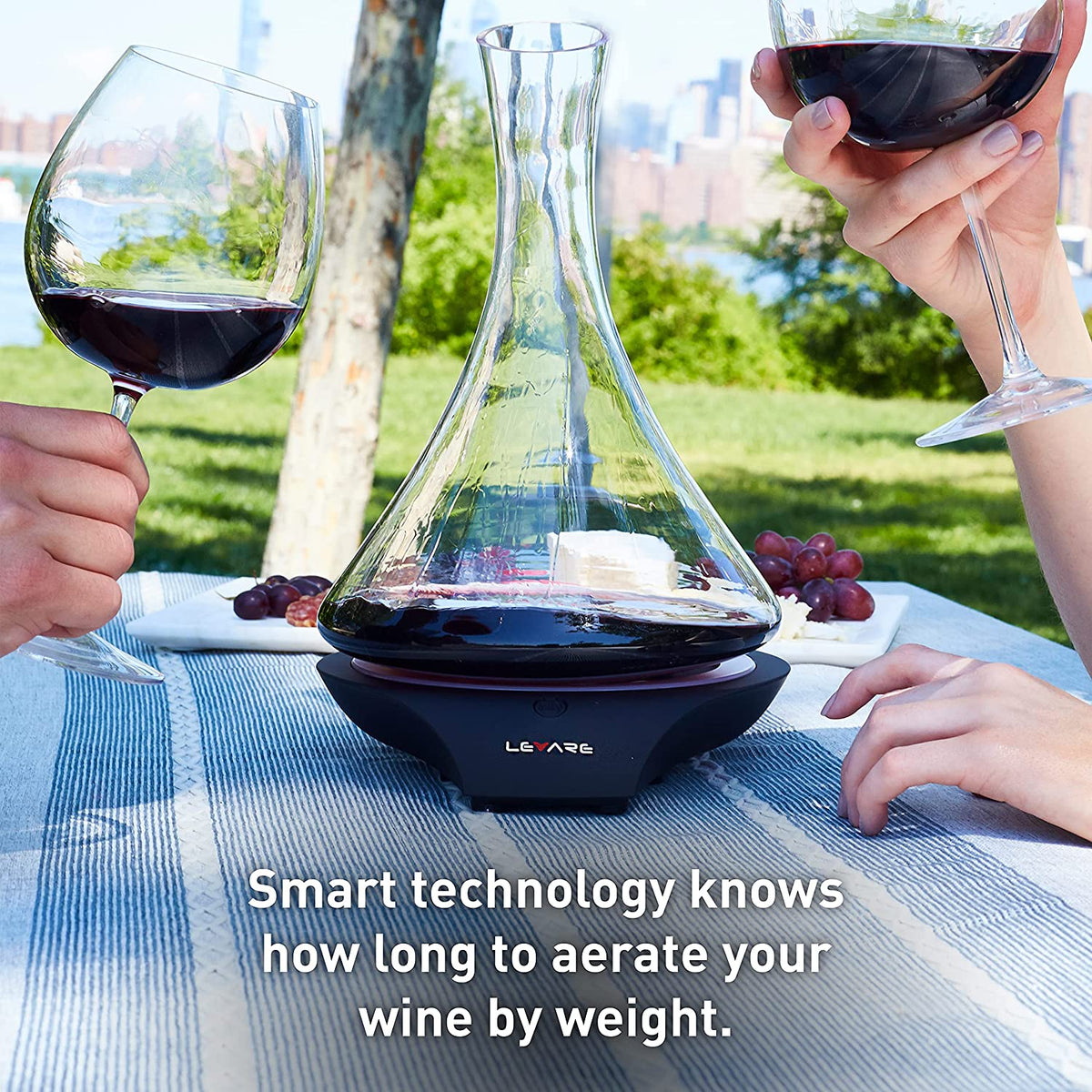 LEVARE Naturally Aerating Decanter and Revolving Base - Premium Aeration with the Sommeliers Swirl - Perfectly Ages Your Wine in Minutes