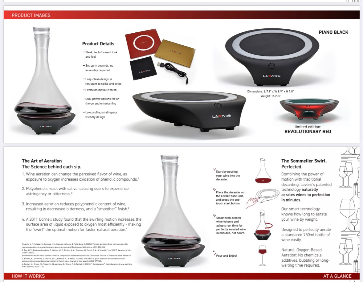 Levare Wine Product Specifications and Aeration Science