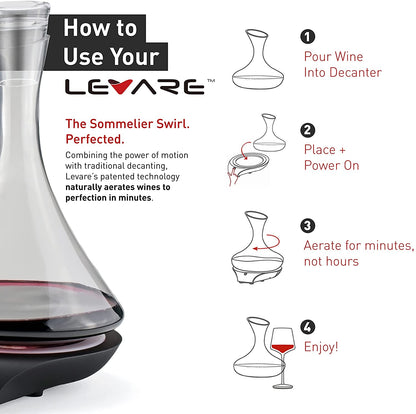 LEVARE Naturally Aerating Decanter and Revolving Base - Premium Aeration with the Sommeliers Swirl - Perfectly Ages Your Wine in Minutes